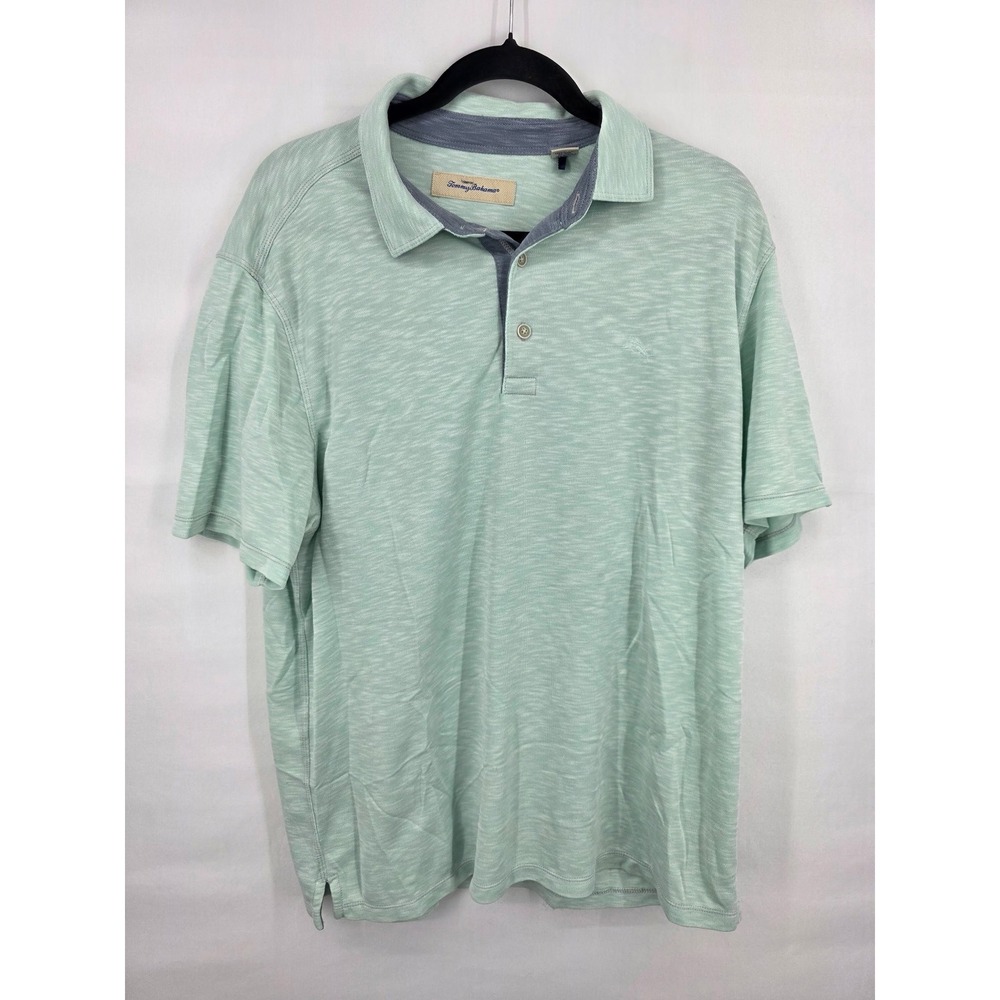 Tommy Bahama Mens Large Polo Shirt Mint Green Marled Short Sleeve Modal Blend